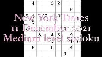 Sudoku solution – New York Times sudoku 11 December Medium level
