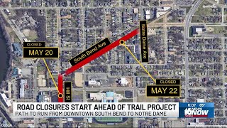 Road closures begin for new Notre Dame to downtown South Bend trails