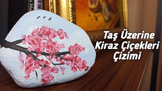 Taş Boyama / Akrilik Boya (kiraz çiçekleri)