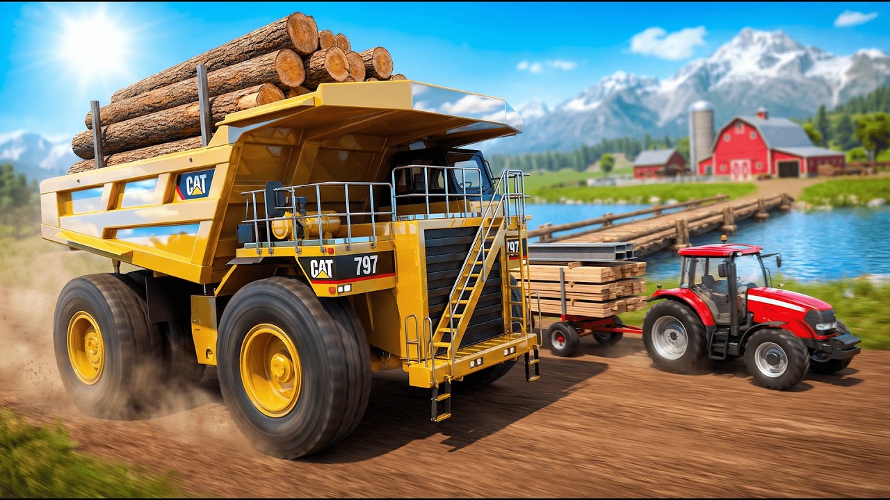 Extreme Log Transport 🚛🌲|  Giant Mining Truck vs Farm Tractor | Farm Vehicles