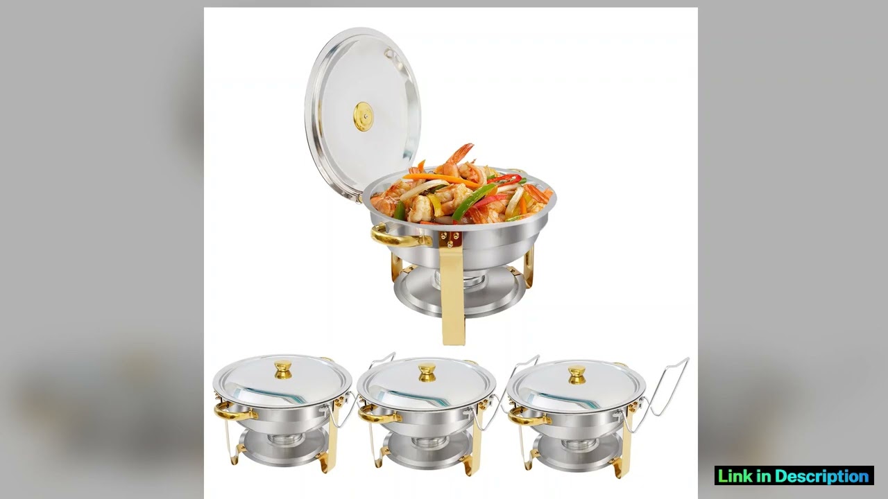 5QT Chafing Dish Buffet Set Stainless Steel Round HalfGold Plated Buffet Warmer Set for Home Partie