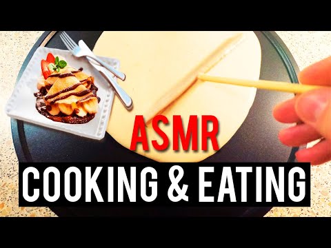 ASMR Cooking and Eating PANCAKES (filled with bananas, cottage cheese, marshmallows with chocolate)