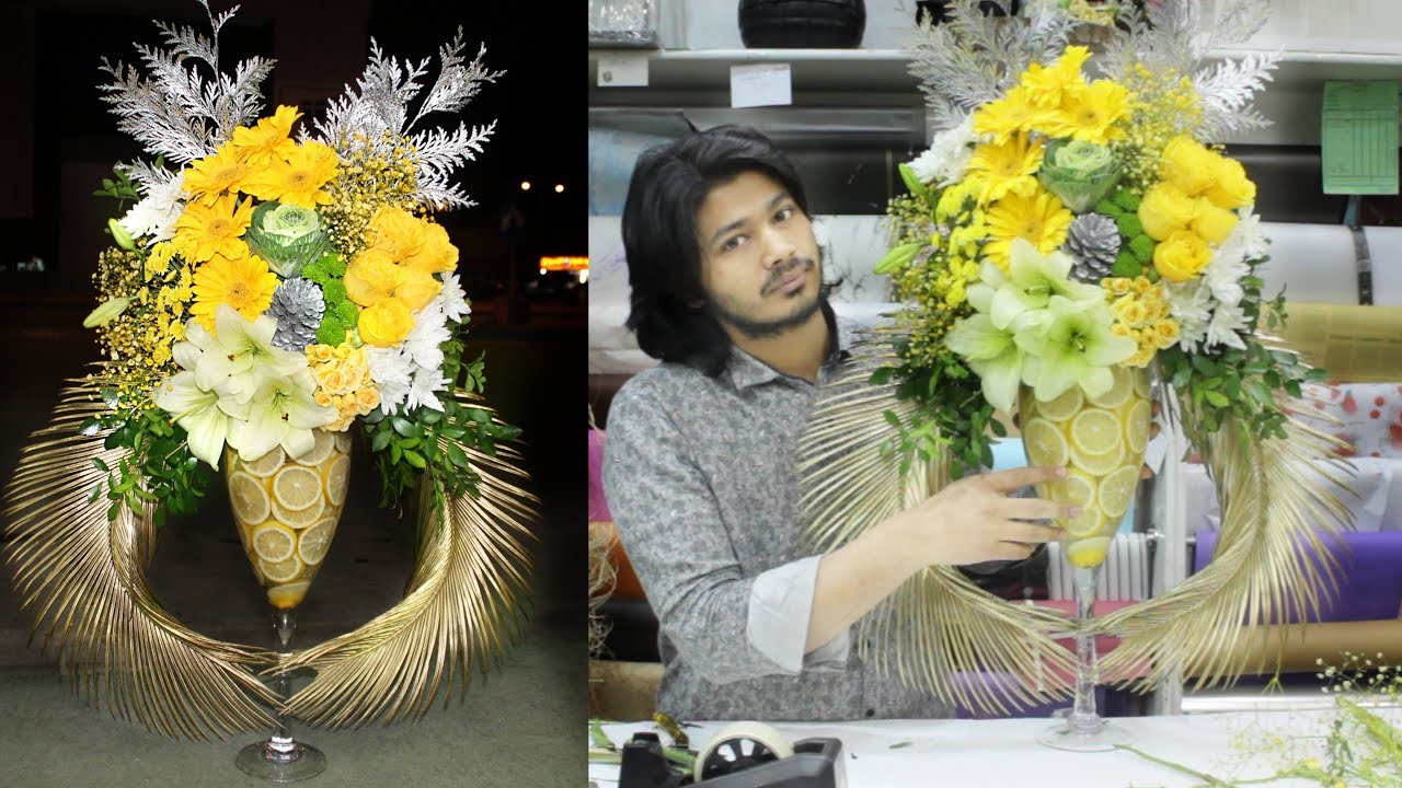 Vase flower bouquet arrangement || Flower arrange with lemon decoration