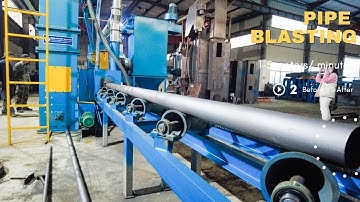 External Pipe Shot Blasting Machine Automatic Blaster With V Roller Conveyors Working Video