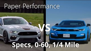 Mustang Mach 1 vs Camaro SS 1LE - Paper Performance - Specs, 0-60, 1/4 mile