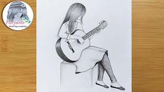 A Girl Playing Guitar - Pencil sketch Tutorial for beginners || How to draw A Girl with Guitar