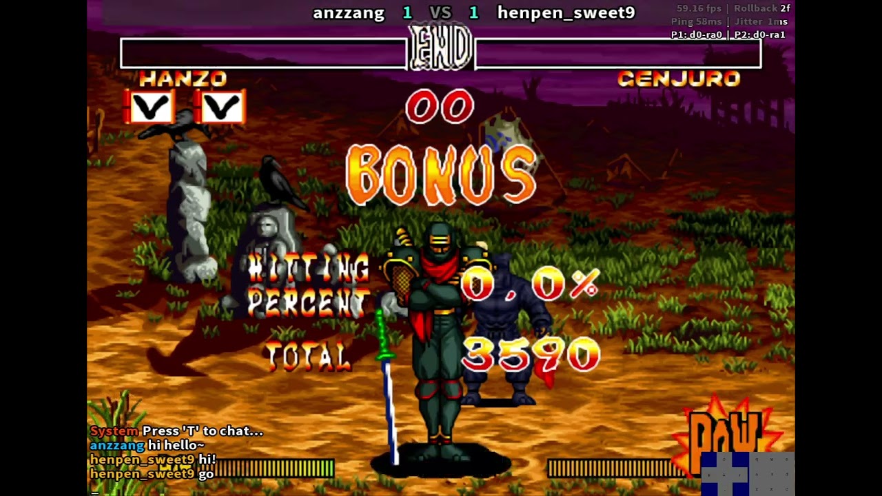 Hanzo (anzzang) vs Genjuro (henpen_sweet9) Samsho2 Samurai