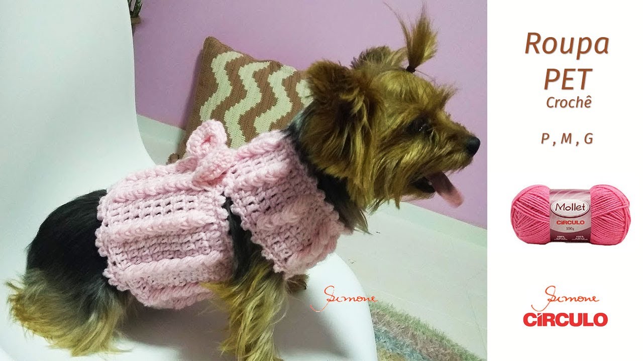 Roupa PET em Crochê passo a passo Prof. Simone Eleotério moda pet
