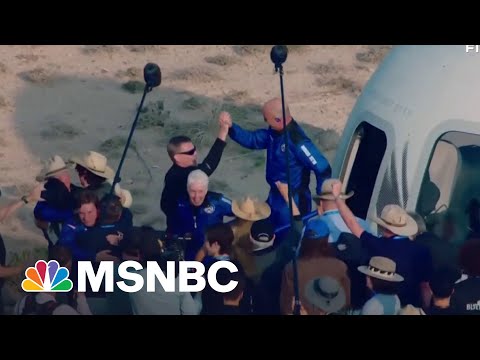 Jeff Bezos And Crew Emerge From Blue Origin Capsule After Flight