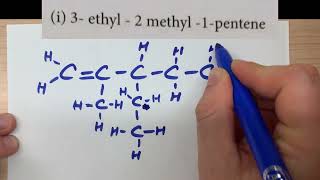 Draw 3-ethyl-2-methyl-1-pentene