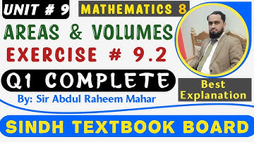 Chapter 9 | Ex: 9.2 Q1 complete Areas & Volumes |Class 8th maths| Sindh Textbook || Qualified world