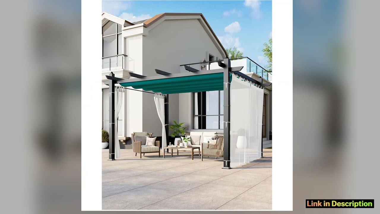 Aluminum Pergola with Retractable Roof Outdoor Patio Shelter with Netting Perfect for Deck Porch