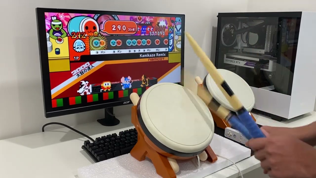 4人プレイ 光らせろ wiiu本体セット/(改造タタコン・ハンドル)】 w13