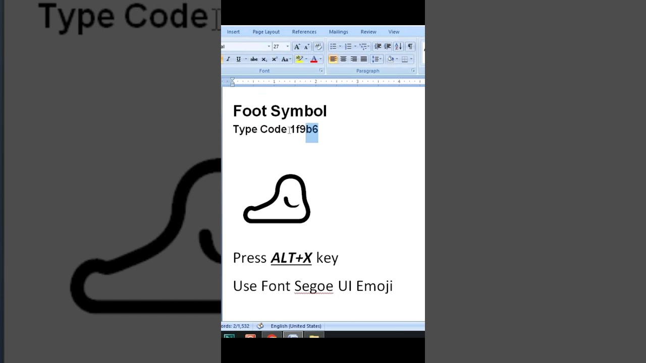 Foot 🦶 Symbol in Ms Word 