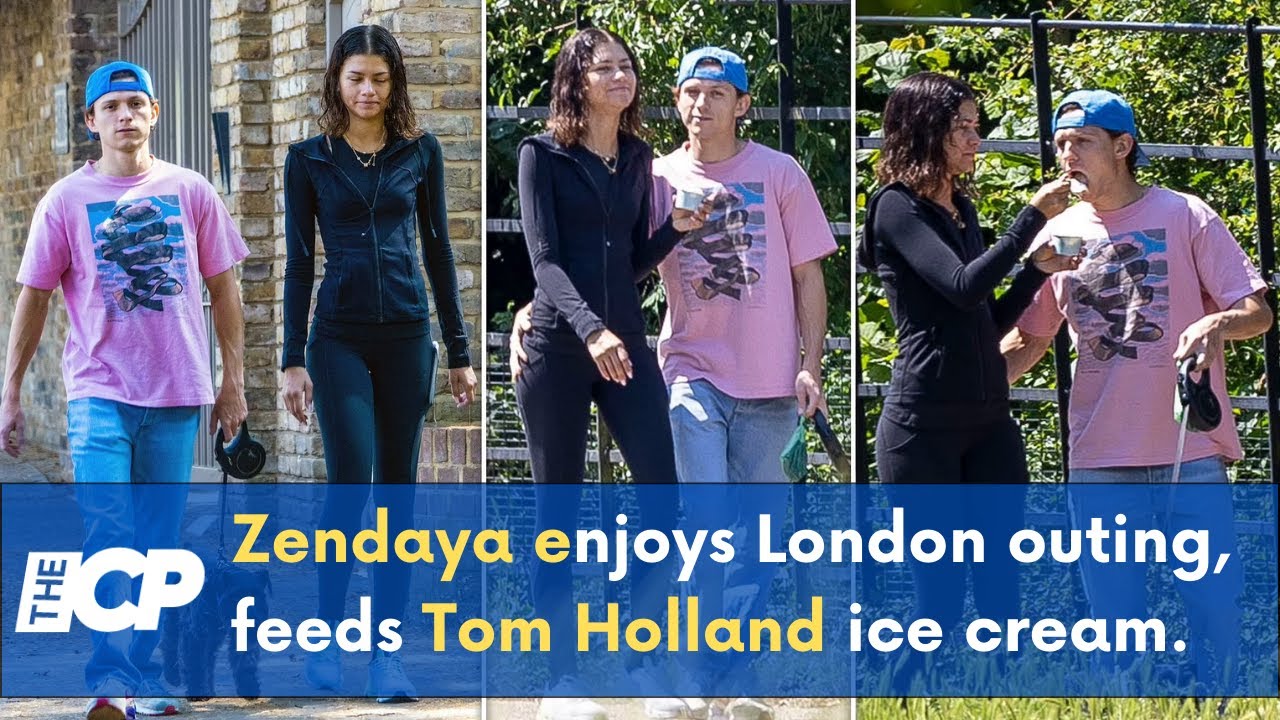 Zendaya enjoys London outing, feeds Tom Holland ice cream.