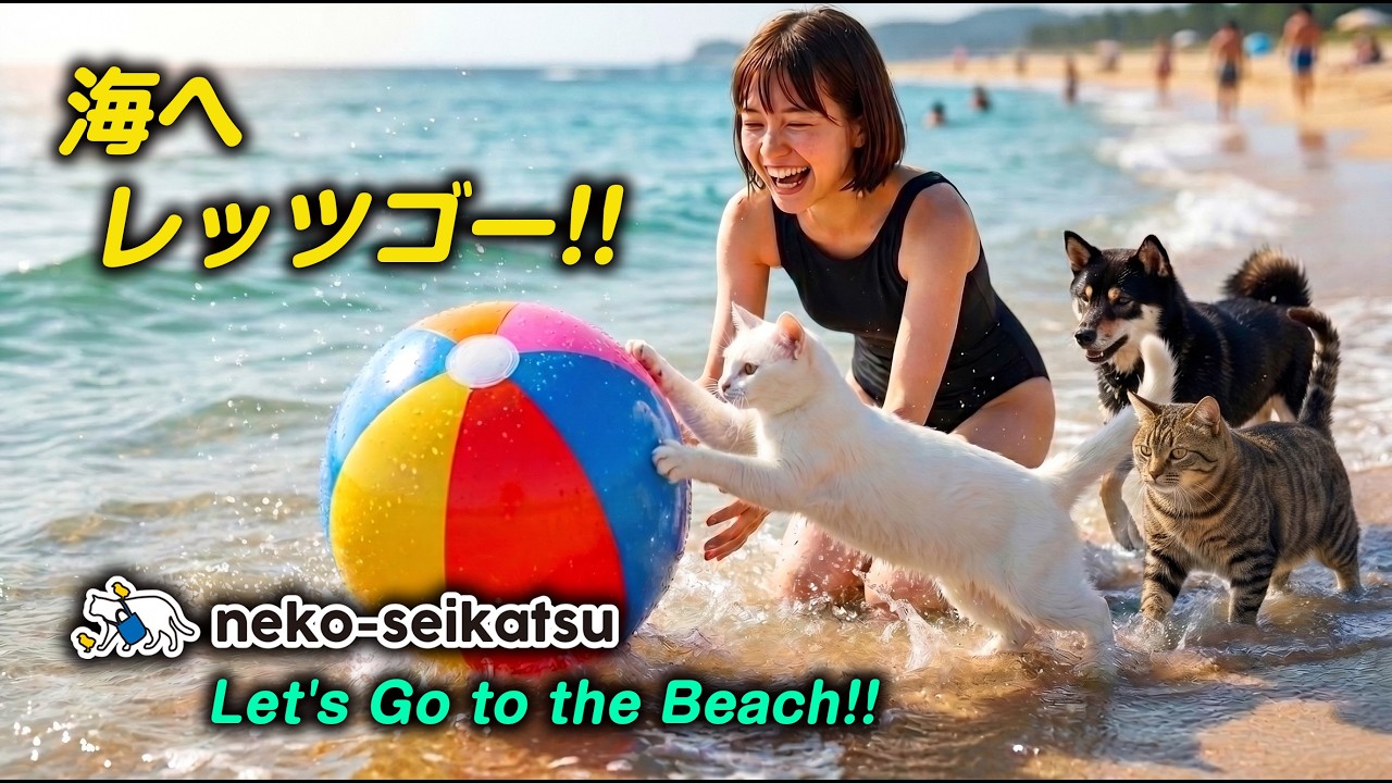ねこせいかつ】海へレッツゴー!!｜Let's Go to the Beach!! - YouTube