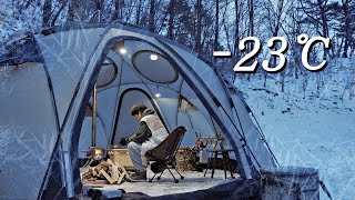 -23℃ Extreme Cold Winter Camping | Solo Camping in the Freezing Weather of Hot Tent