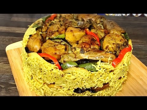 husband-making-arabic-dish-chicken-maqlooba-/-maqluba-recipe-/-how-to-make-maqlooba