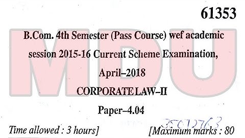 B.com 4th Semester Pass Caurse Corporate Accounting Question Paper Mdu Apirl 2018 | Separate Video |