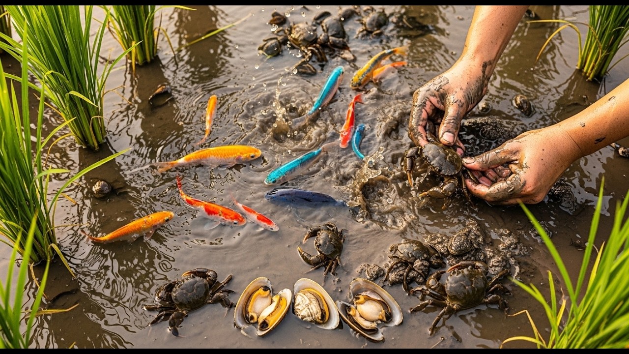 Muddy Rice Field FULL of Bright Fish! Nature’s Hidden Colors