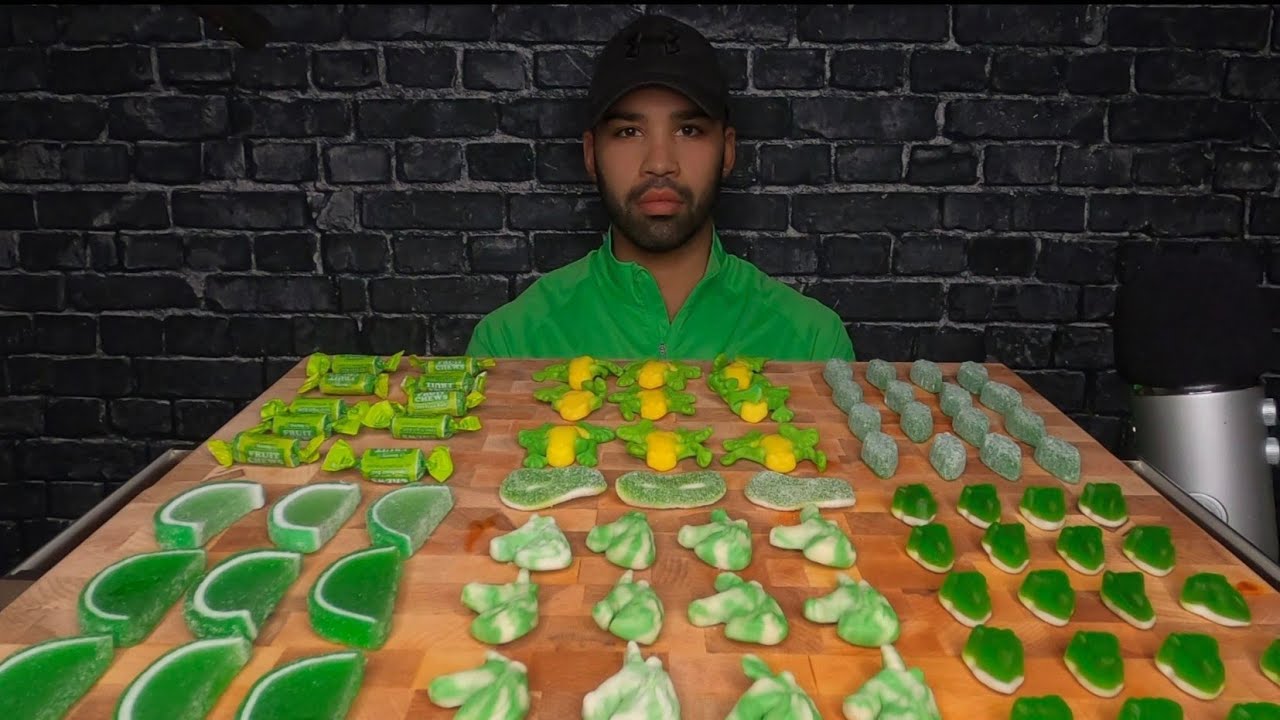 (ASMR) GREEN CANDY MUKBANG