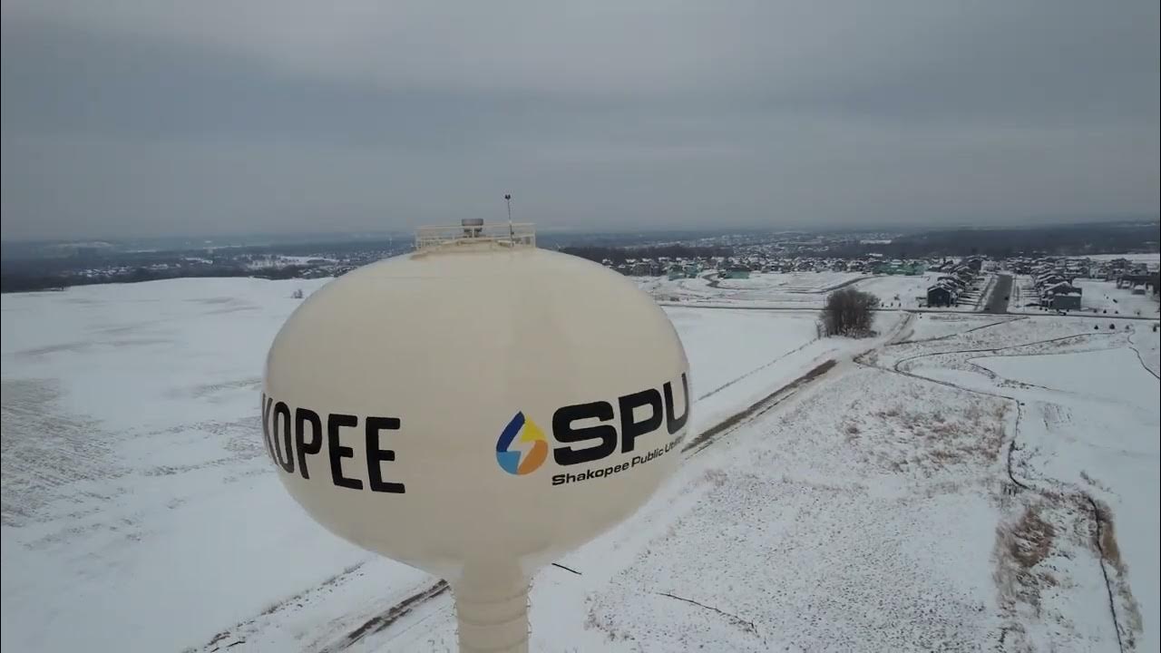 12/29/22 Aerial Drone video of Shakopee Public Utilities newest water tower in Shakopee, MN