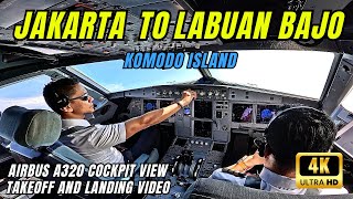 JAKARTA TO LABUAN BAJO (KOMODO ISLAND) - AIRBUS 320 COCKPIT VIEW || Full takeoff and landing