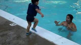 Raffi Jr and his Mommy in our pool.avi