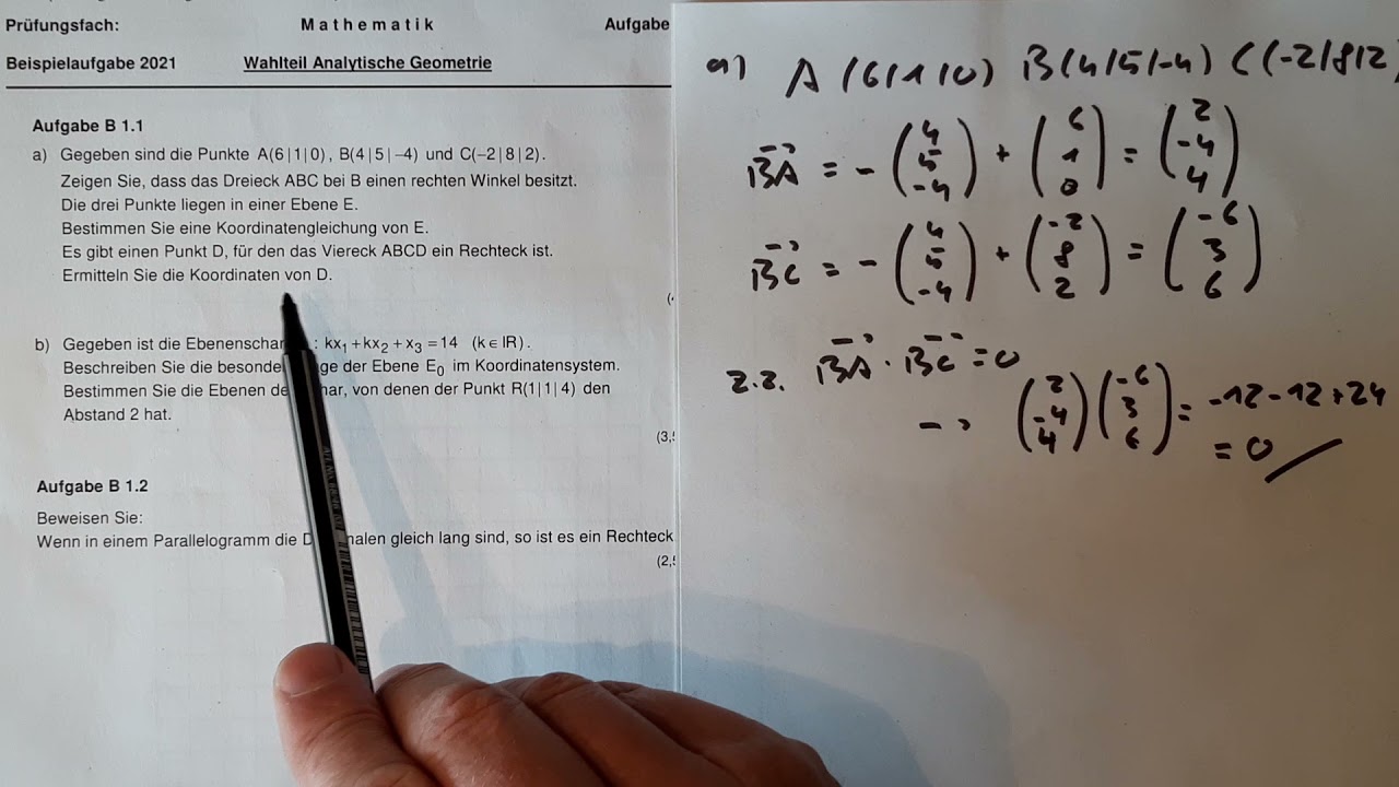 Mathe Abitur 2022 Nrw Aufgaben Mit Lösungen Pdf LK Mathe Abi BaWü Beispielaufgabe 2021 2022 Wahlteil Geometrie B1.1 a