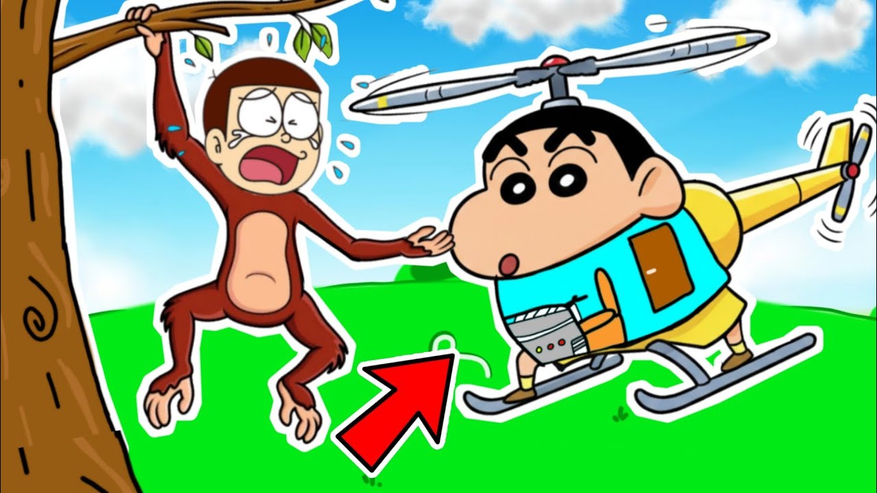 Shinchan Became Helicopter & Save Monkey Nobita 😱😱 | Shinchan And Nobita Game | Funny Game |