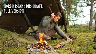 2 Day Solo Bushcraft Trip 🌲 nordic island, canvas tarp shelter, campfire ASMR (full version)