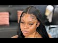 Super flat center part frontal wig install w baby hair