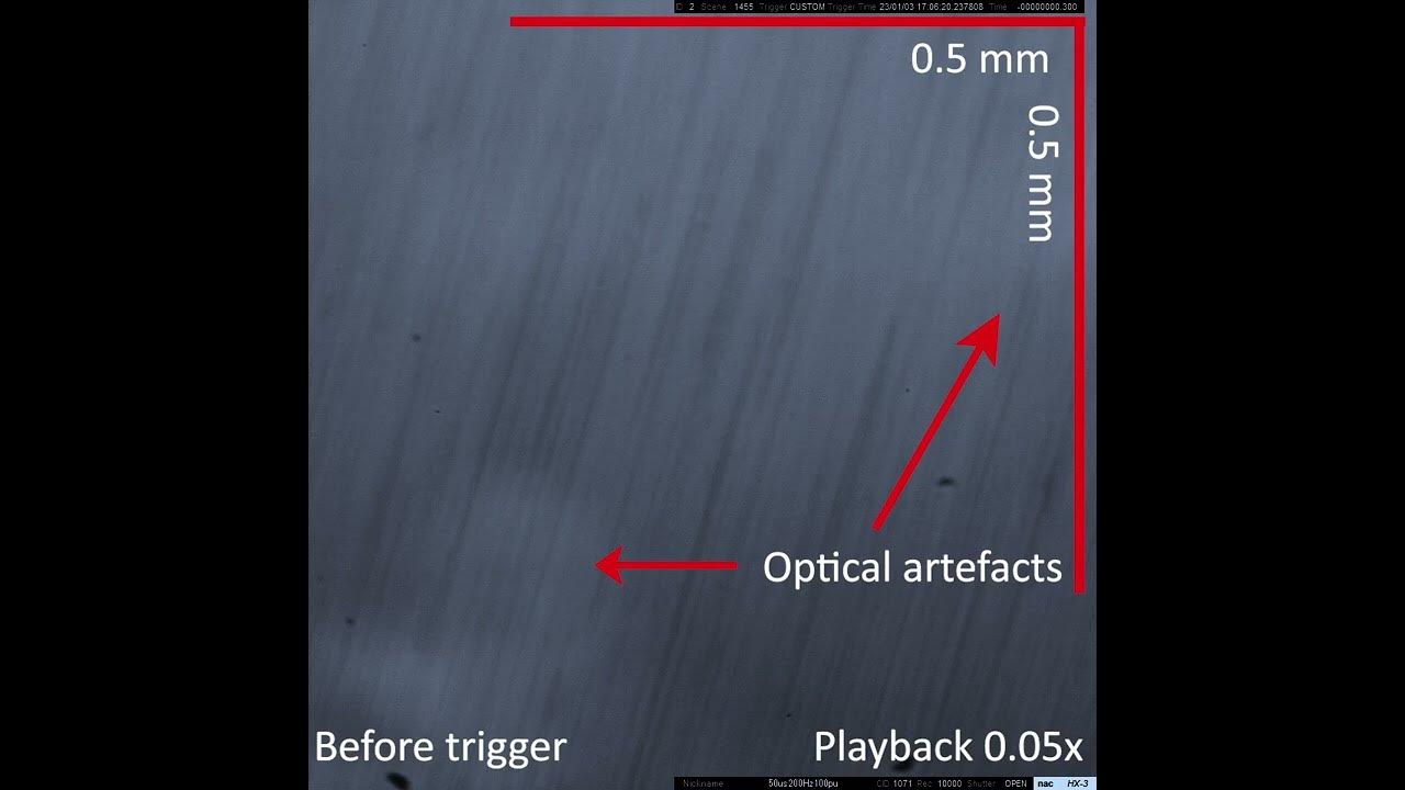 High speed video recording focused on workpiece surface during ECM at
