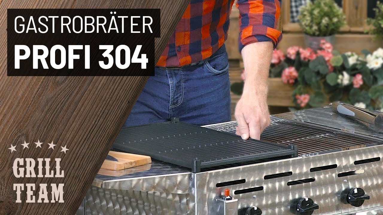 Gastrobräter, 5 Brenner je 4,5 kW, mit Grillrost u. emaill. Stahlpfanne