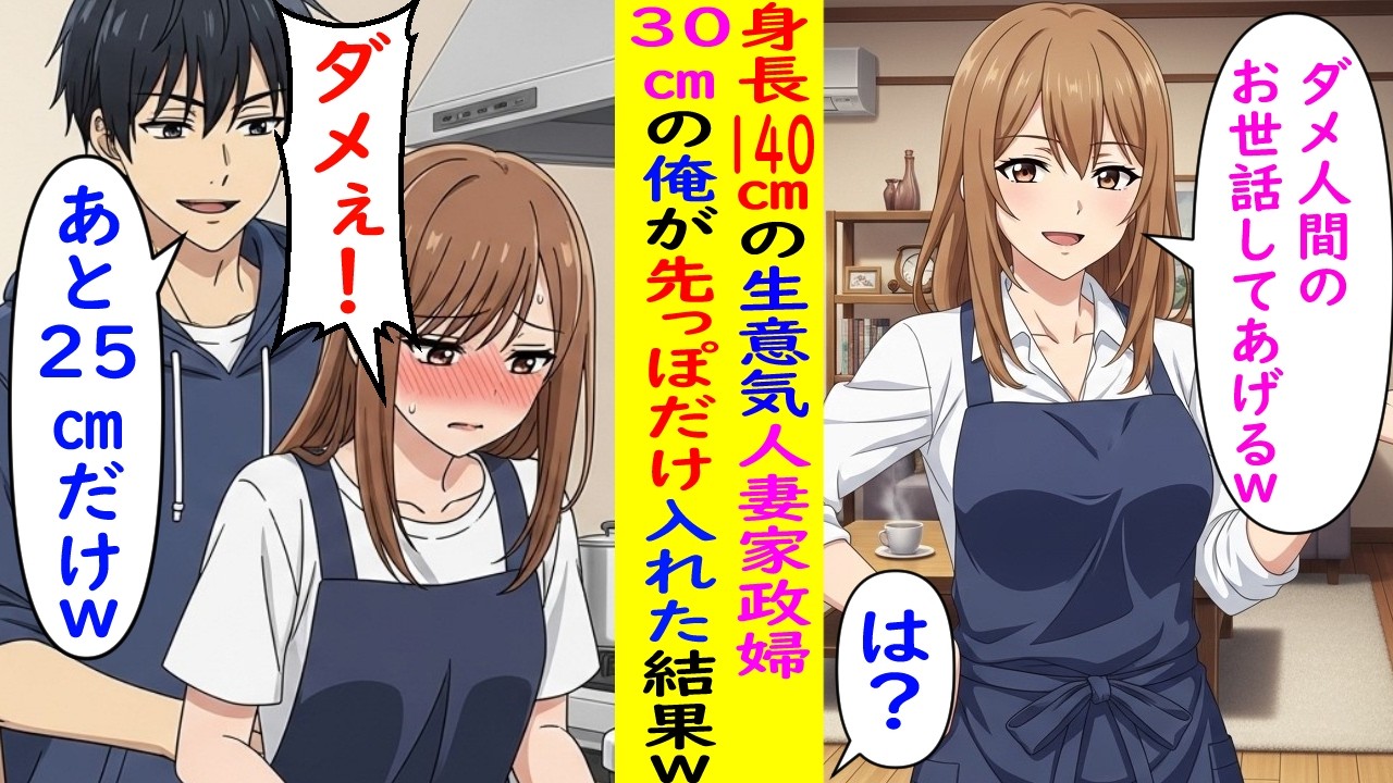【AI漫画】身長140cmの生意気人妻家政婦に馬鹿にされた俺が…【ラブコメ】
