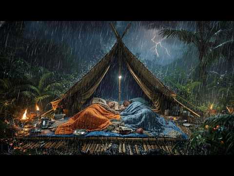 CAMPING IN HEAVY RAIN AND THUNDER BUILDING SHELTER IN A LIGHTNING STORM