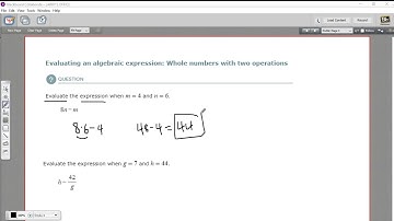 Evaluating algebraic expressions - whole numbers with two operations
