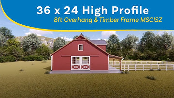 36x24 High Profile Timber Frame 8ft Overhang - 3D Rendering