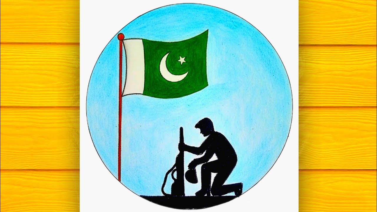 Simple scenery with Pakistani Flag || How to draw scenery with flag || easiest way for beginners 