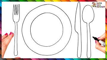 How To Draw A Plate With Cutlery Step By Step 🍽️ Plate With Cutlery Drawing Easy