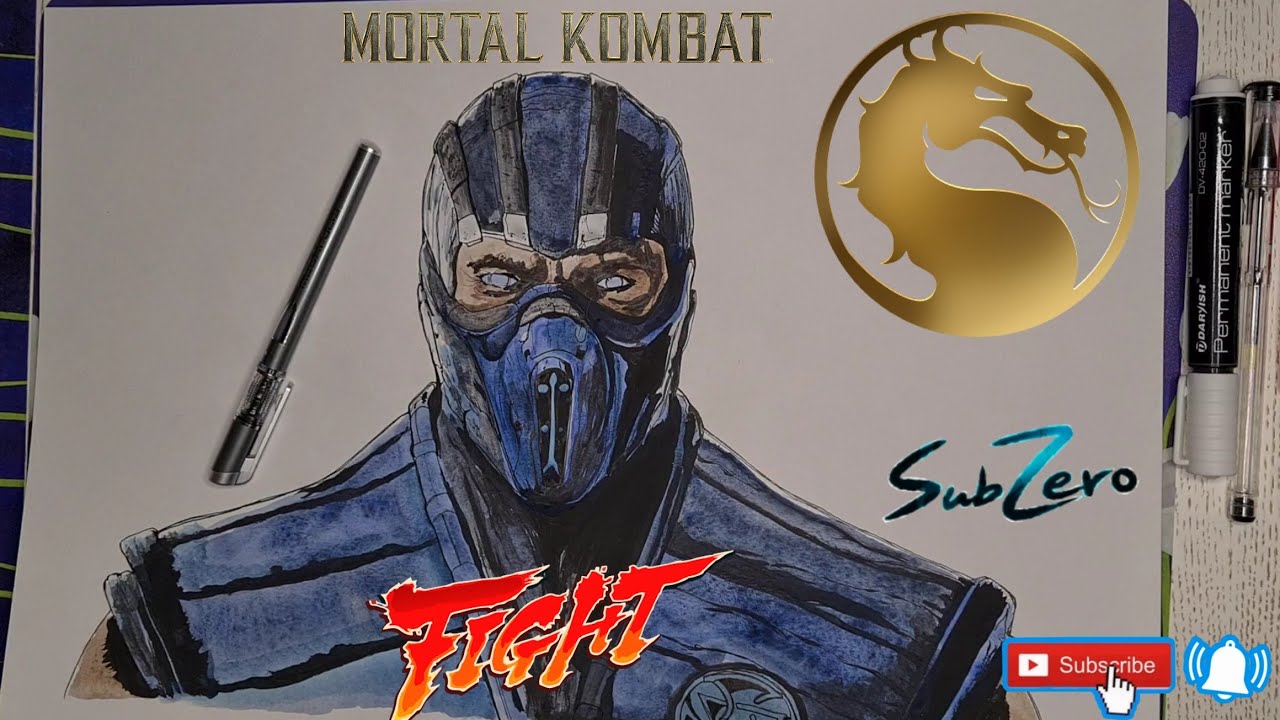 Speed Drawing Sub-Zero from Mortal Kombat (Рисую персонажа Саб-Зиро из игры и фильма Mortal Kombat).