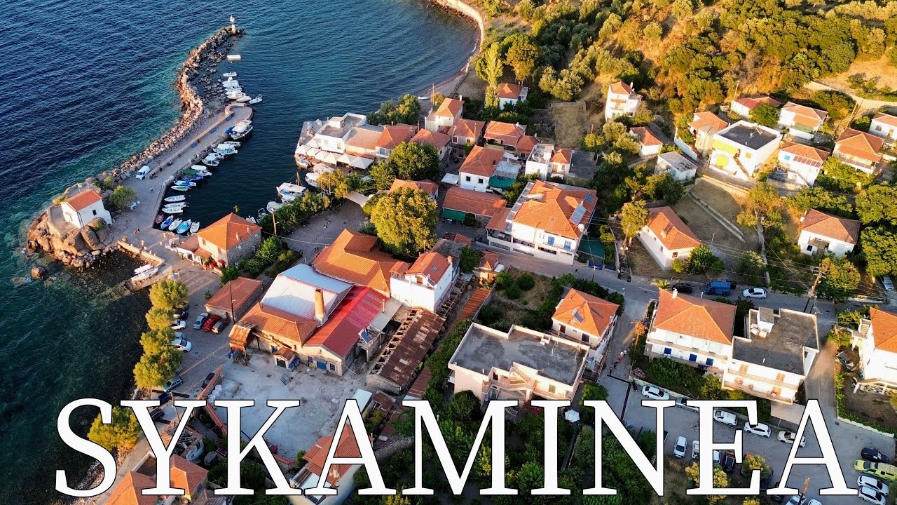 Sykaminea, Island Lesvos, Greece - by drone [4K]. 