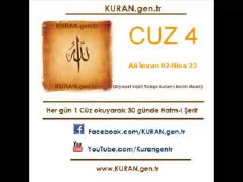 4-)DİYANET VAKFI TÜRKÇE KURAN I KERİM MEALİ 4.CÜZ