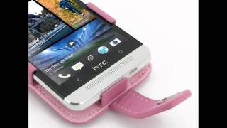 Pdair Leather Case For The New Htc One 801E 801S - Flip Type Petal Pink 