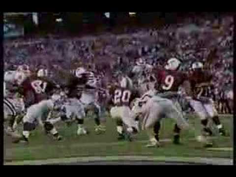 David Pollack intercepts a Corey Jenkins pass in the end zone for a Georgia touchdown. This play is from the 2002 Georgia-South Carolina game.