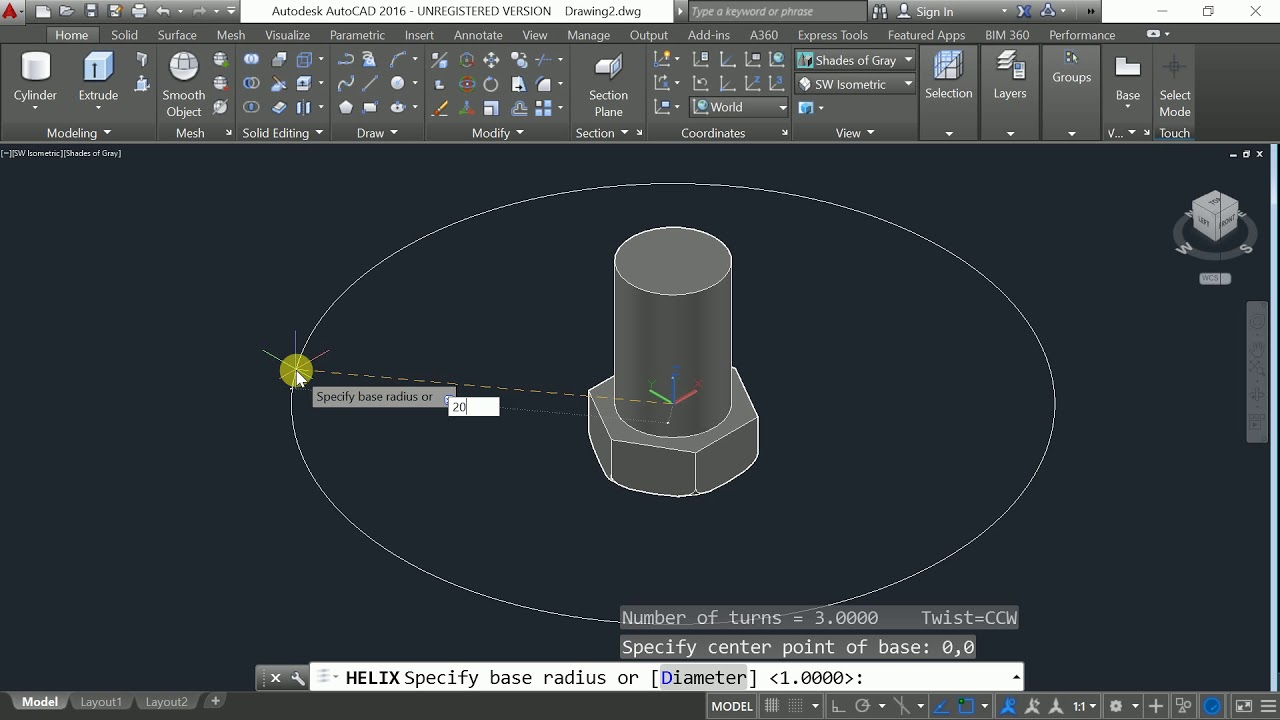 3d Modeling Bolt In Auto Cad 2017 Youtube