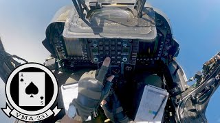 USMC, Ace of Spades. AV-8B Harrier II attack aircraft. In the cockpit during exercises.