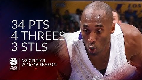 Kobe Bryant 34 pts 4 threes 3 stls vs Celtics 15/16 season