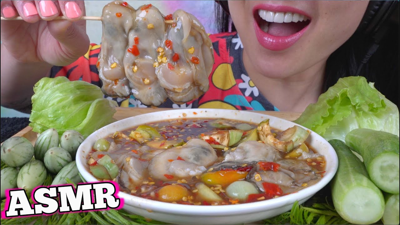 ASMR RAW SPICY OYSTER SALAD + FRESH VEGGIES (EATING SOUNDS) NO TALKING | SAS-ASMR