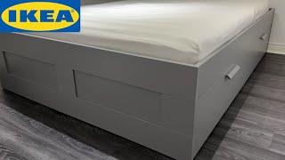IKEA BRIMNES Bed frame with storage, gray/Luröy Assembly instructions & Unboxing